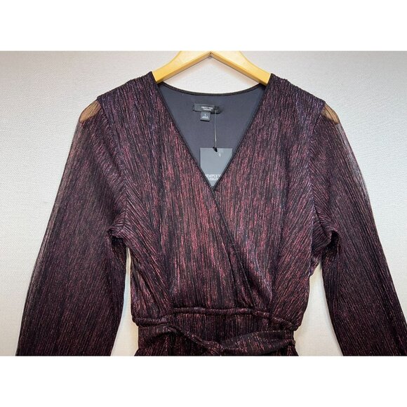 Simply Vera Vera Wang Womens Wrap Mini Dress Long Sleeve Tie Waist Sz L Burgundy - Picture 5 of 12